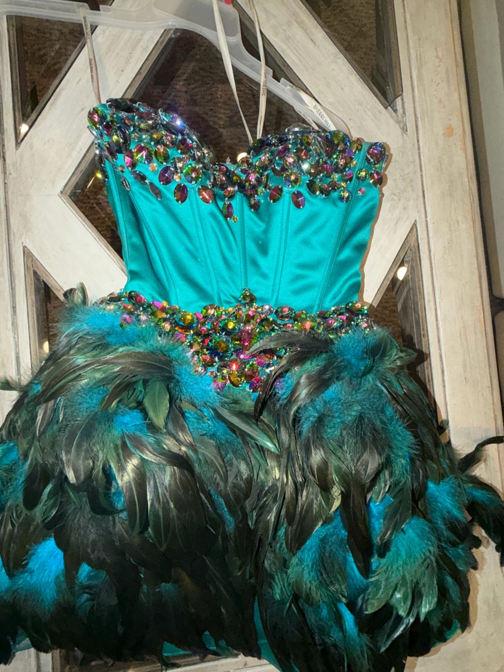 Sherri Hill Teal Feather & Jewel Formal Dress for teen